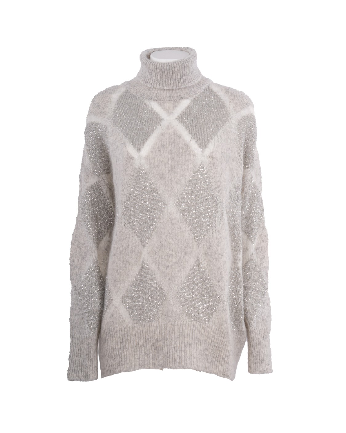 shop BRUNELLO CUCINELLI Saldi Pull: Brunello Cucinelli maglia Dazzling Argyle in lana e mohair.
Collo camino.
Spalla abbassata.
Manica ampia.
Lavorazione speciale.
Composizione: 60% LANA, 40% MOHAIR. 
Made in Italy.. MCM518803-CXL37 number 4647711